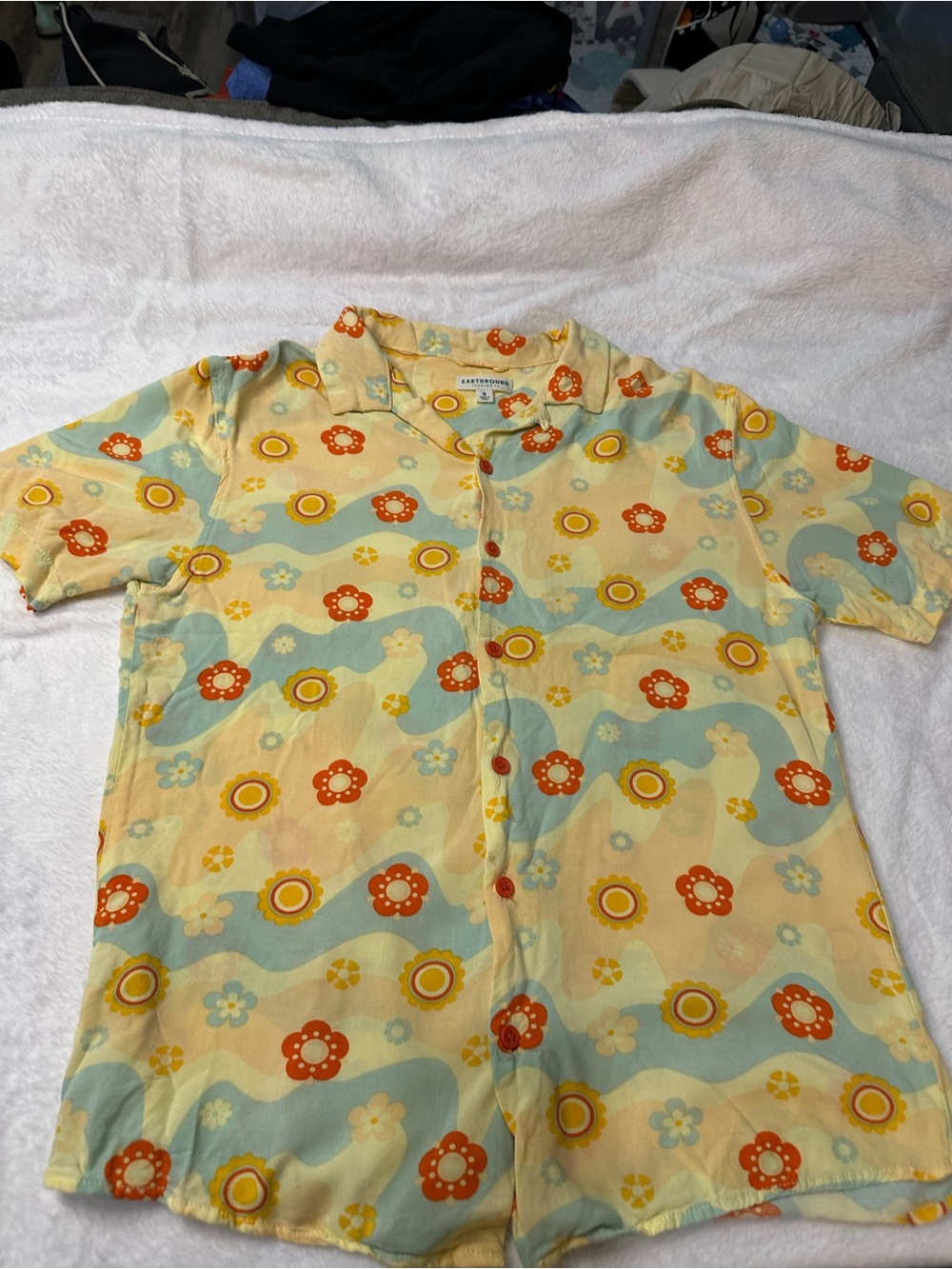 EARTHBOUND Yellow, Orange & Light Blue Floral Button-Down Shirt